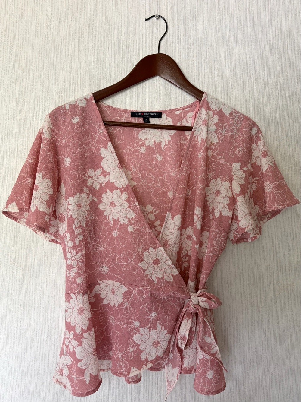 one clothing Dusty Rose Floral Wrap Top with Cream Blooms